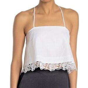 A.L.C. White Bassett Lace-Hem Cropped Top MSRP$275